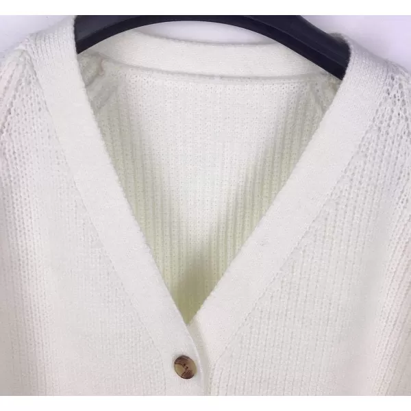CHARTOU Women's Loose V Neck Lantern Sleeve Knit Ribbed Sweater Jacket Short Cardigan Knitwear