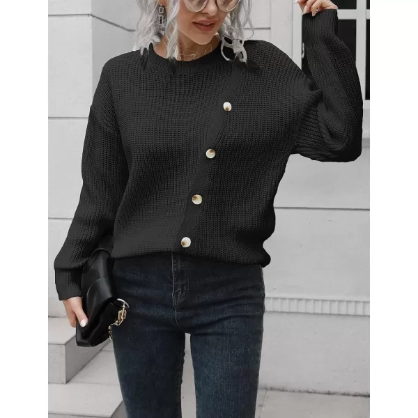 CHARTOU Women's Oversized Casual Crew Neck Chic Button Slouchy Pullover Sweater