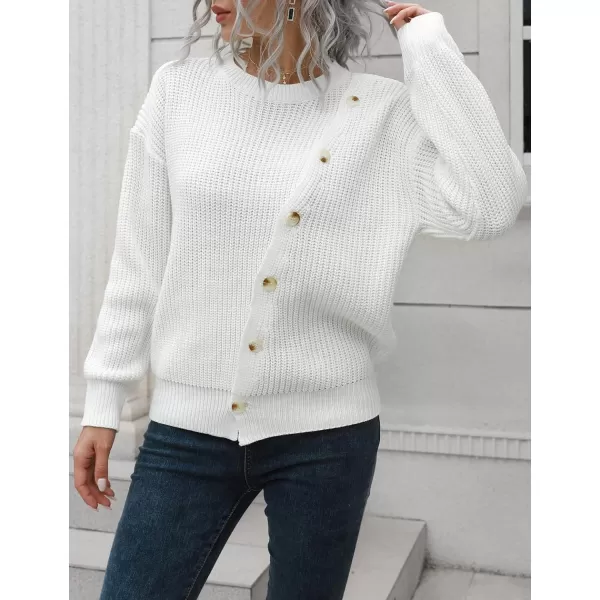 CHARTOU Women's Oversized Casual Crew Neck Chic Button Slouchy Pullover Sweater