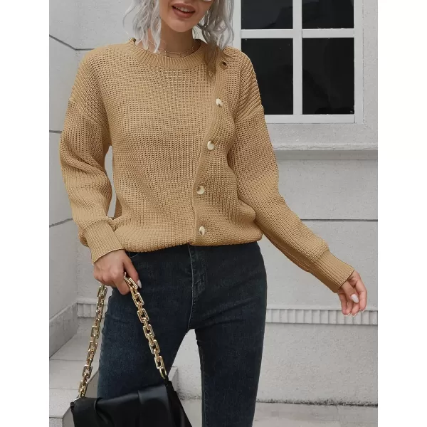 CHARTOU Women's Oversized Casual Crew Neck Chic Button Slouchy Pullover Sweater