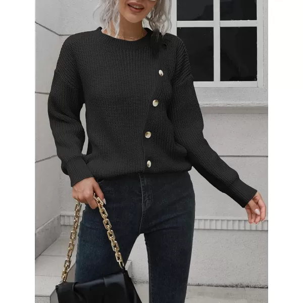 CHARTOU Women's Oversized Casual Crew Neck Chic Button Slouchy Pullover Sweater