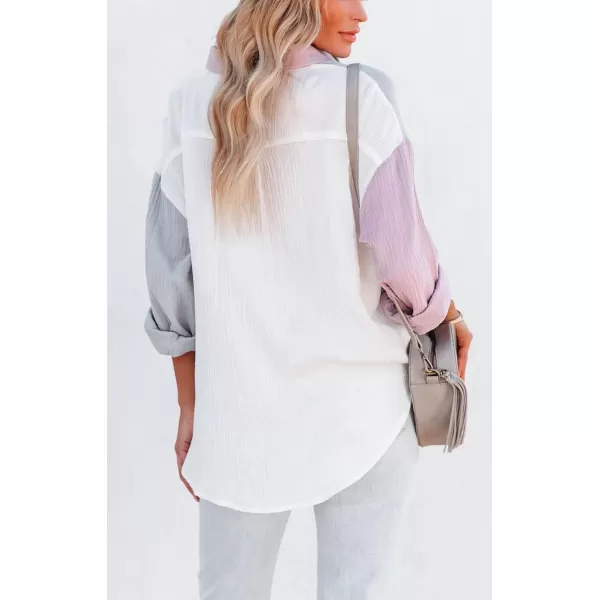 CHARTOU Women's Oversized Color Block Button Down Shirt Drop Long Sleeve Shirt Blouse