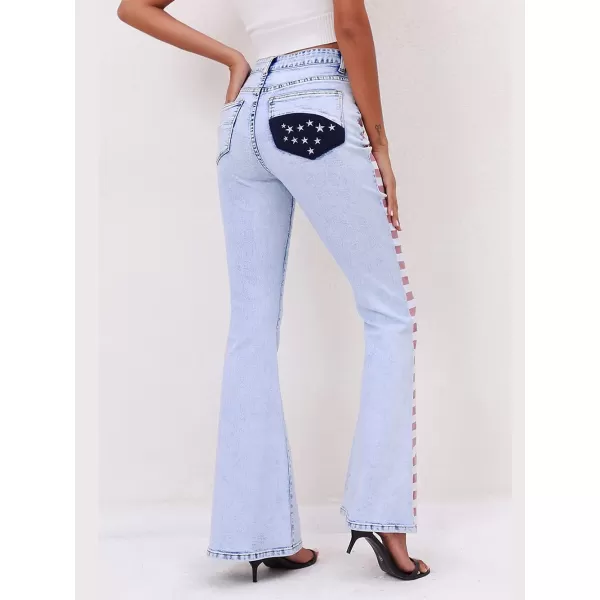 CHARTOU Women's Patchwork Flared Jeans Stars Stripes Printed Bell Bottom Denim Pants