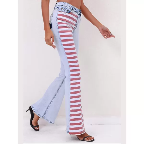 CHARTOU Women's Patchwork Flared Jeans Stars Stripes Printed Bell Bottom Denim Pants