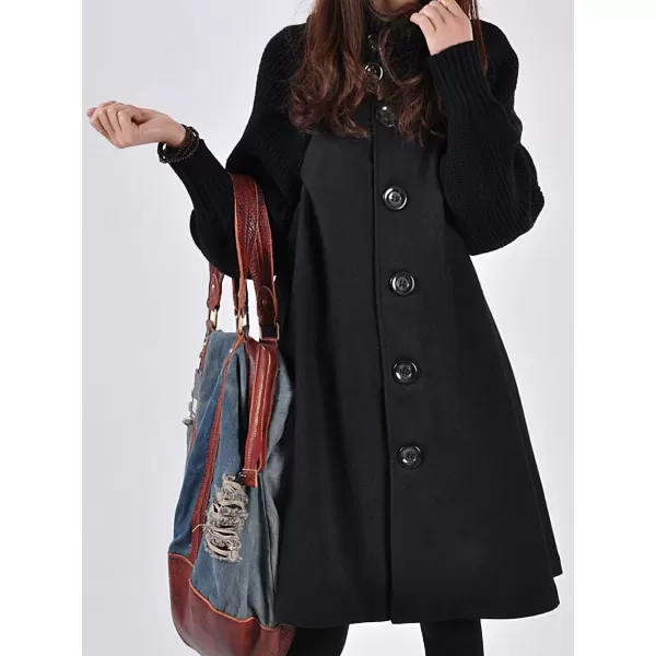 CHARTOU Women's Raglan Knit-Sleeve Wool Blend Button Front Trench Coat Peacoat Overcoat