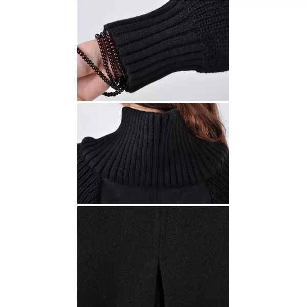 CHARTOU Women's Raglan Knit-Sleeve Wool Blend Button Front Trench Coat Peacoat Overcoat