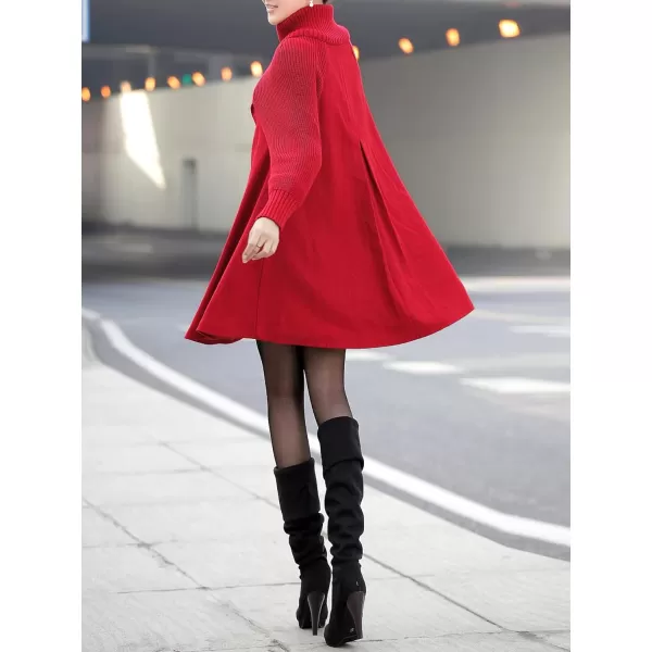 CHARTOU Women's Raglan Knit-Sleeve Wool Blend Button Front Trench Coat Peacoat Overcoat