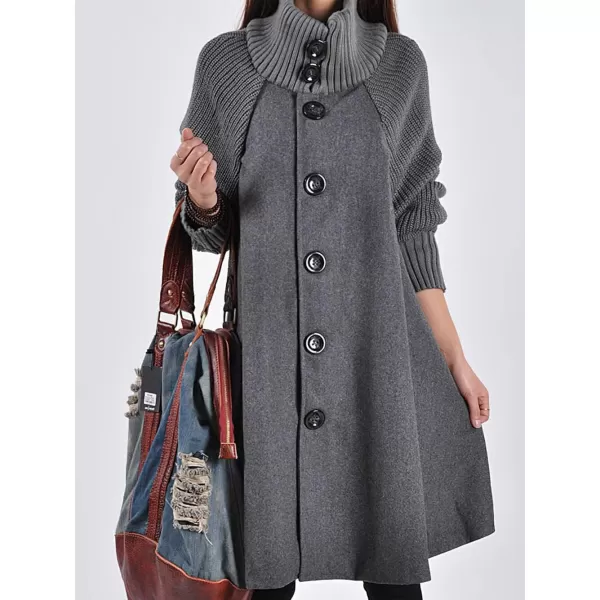 CHARTOU Women's Raglan Knit-Sleeve Wool Blend Button Front Trench Coat Peacoat Overcoat