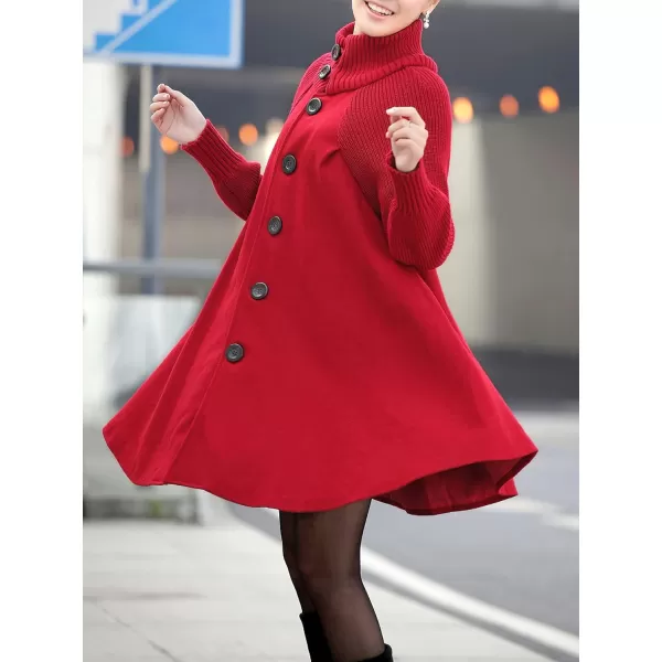 CHARTOU Women's Raglan Knit-Sleeve Wool Blend Button Front Trench Coat Peacoat Overcoat