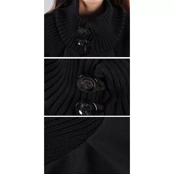 CHARTOU Women's Raglan Knit-Sleeve Wool Blend Button Front Trench Coat Peacoat Overcoat