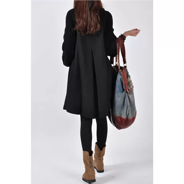 CHARTOU Women's Raglan Knit-Sleeve Wool Blend Button Front Trench Coat Peacoat Overcoat