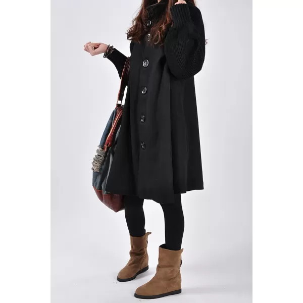 CHARTOU Women's Raglan Knit-Sleeve Wool Blend Button Front Trench Coat Peacoat Overcoat