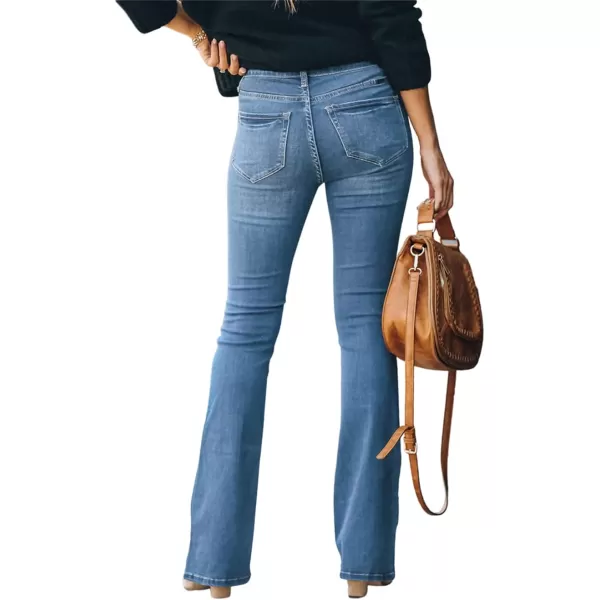 CHARTOU Women's Regular Fit Stretch Washed Mid Rise Button Fly Flared Bootcut Jeans