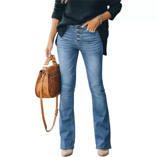 CHARTOU Women's Regular Fit Stretch Washed Mid Rise Button Fly Flared Bootcut Jeans