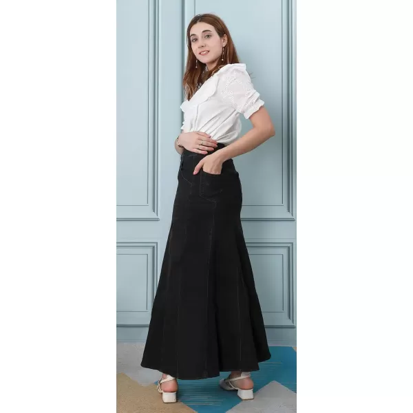 CHARTOU Women's Retro Exposure Button-Fly Packaged Hip A-Line Maxi Long Denim Skirt