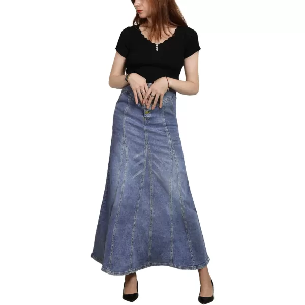 CHARTOU Women's Retro Exposure Button-Fly Packaged Hip A-Line Maxi Long Denim Skirt