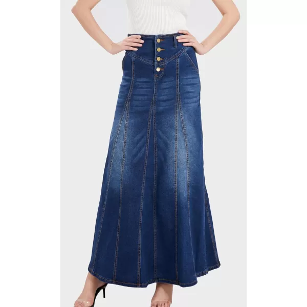 CHARTOU Women's Retro Exposure Button-Fly Packaged Hip A-Line Maxi Long Denim Skirt