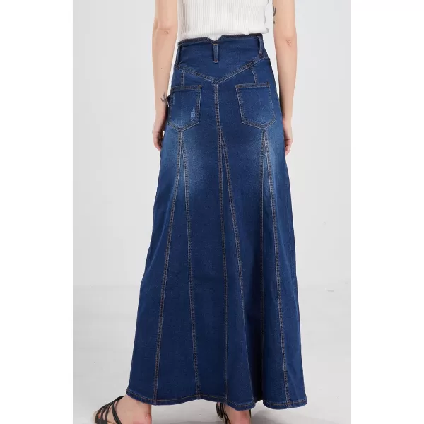 CHARTOU Women's Retro Exposure Button-Fly Packaged Hip A-Line Maxi Long Denim Skirt
