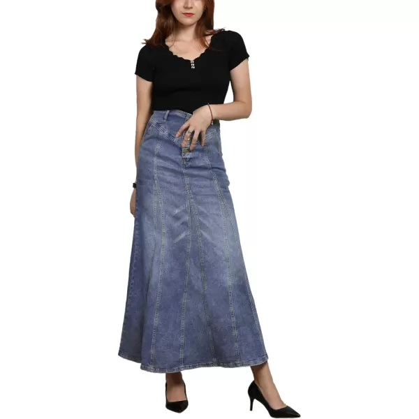CHARTOU Women's Retro Exposure Button-Fly Packaged Hip A-Line Maxi Long Denim Skirt