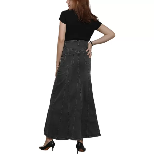 CHARTOU Women's Retro Exposure Button-Fly Packaged Hip A-Line Maxi Long Denim Skirt