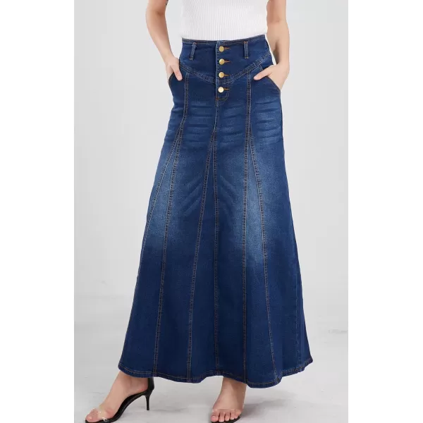CHARTOU Women's Retro Exposure Button-Fly Packaged Hip A-Line Maxi Long Denim Skirt