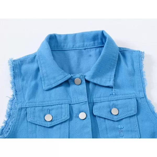 CHARTOU Women's Ripped Lapel Collar Button Up Sleeveless Frayed Denim Vest Jacket