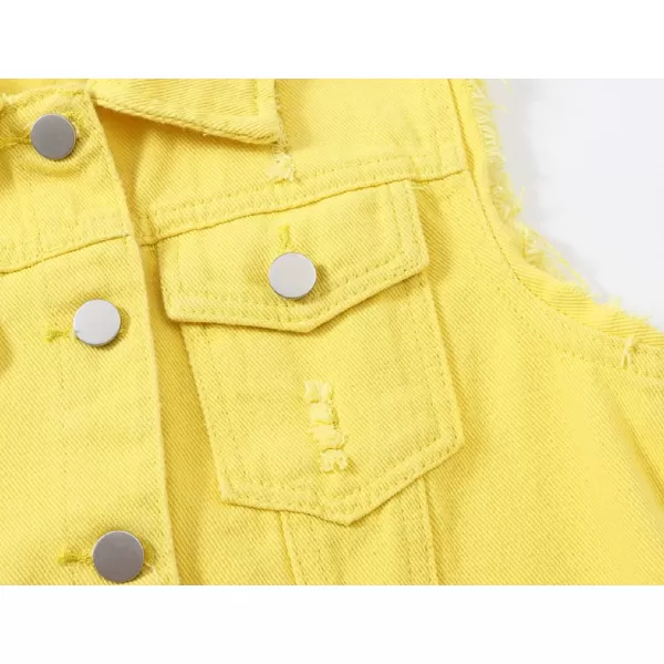 CHARTOU Women's Ripped Lapel Collar Button Up Sleeveless Frayed Denim Vest Jacket