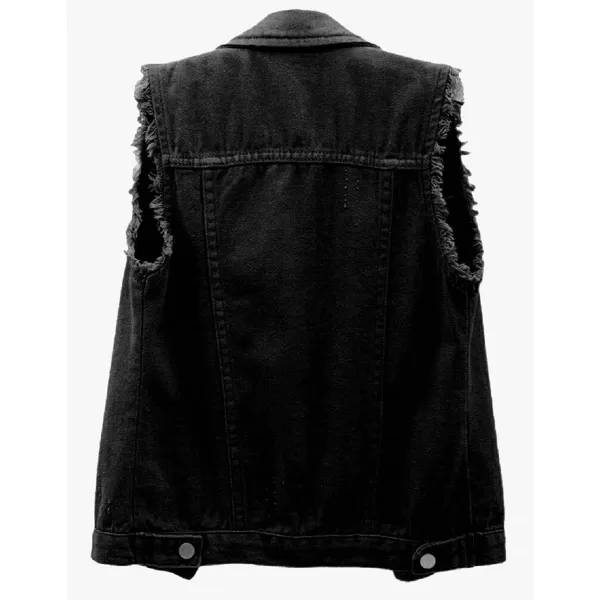 CHARTOU Women's Ripped Lapel Collar Button Up Sleeveless Frayed Denim Vest Jacket