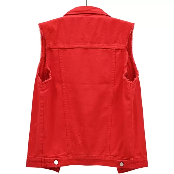 CHARTOU Women's Ripped Lapel Collar Button Up Sleeveless Frayed Denim Vest Jacket