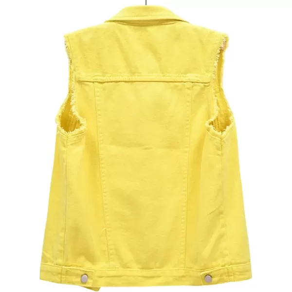 CHARTOU Women's Ripped Lapel Collar Button Up Sleeveless Frayed Denim Vest Jacket