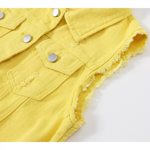 CHARTOU Women's Ripped Lapel Collar Button Up Sleeveless Frayed Denim Vest Jacket