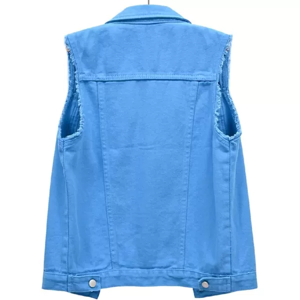 CHARTOU Women's Ripped Lapel Collar Button Up Sleeveless Frayed Denim Vest Jacket