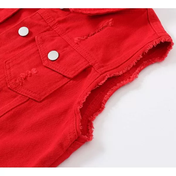 CHARTOU Women's Ripped Lapel Collar Button Up Sleeveless Frayed Denim Vest Jacket