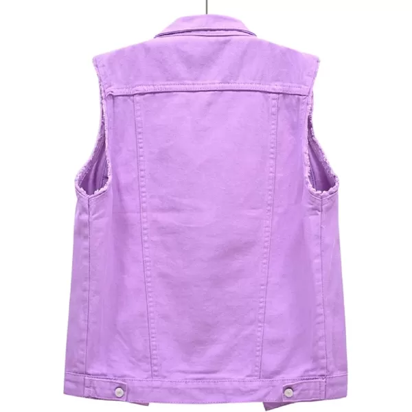 CHARTOU Women's Ripped Lapel Collar Button Up Sleeveless Frayed Denim Vest Jacket