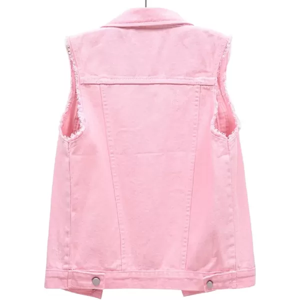 CHARTOU Women's Ripped Lapel Collar Button Up Sleeveless Frayed Denim Vest Jacket