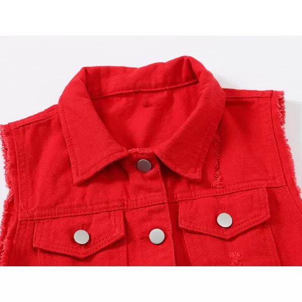 CHARTOU Women's Ripped Lapel Collar Button Up Sleeveless Frayed Denim Vest Jacket