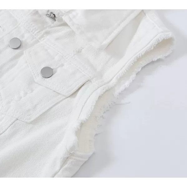 CHARTOU Women's Ripped Lapel Collar Button Up Sleeveless Frayed Denim Vest Jacket