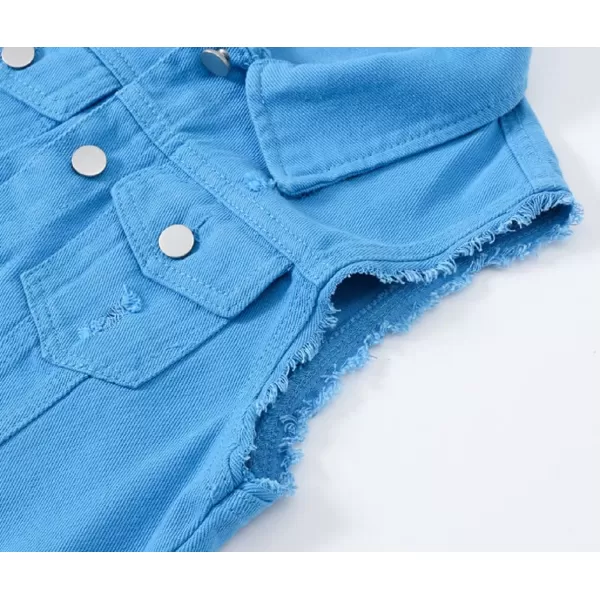CHARTOU Women's Ripped Lapel Collar Button Up Sleeveless Frayed Denim Vest Jacket