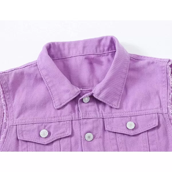 CHARTOU Women's Ripped Lapel Collar Button Up Sleeveless Frayed Denim Vest Jacket