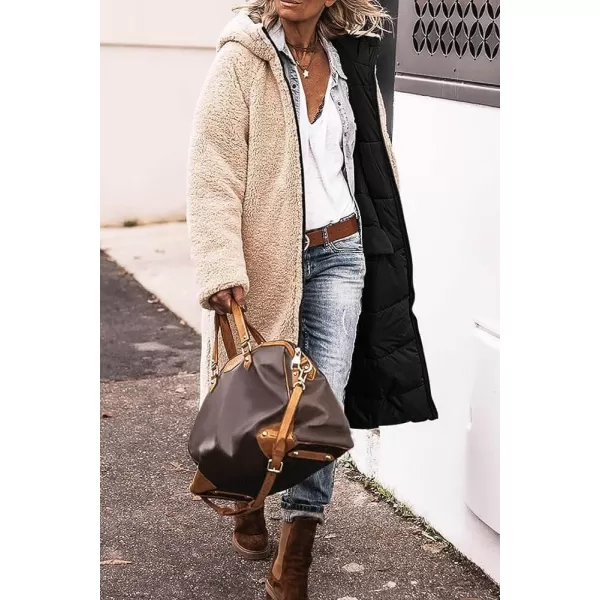 CHARTOU Women's Sherpa Lined Padded Quilted Coat Reversible Trench Coat Hooded Puffer Jacket Parka