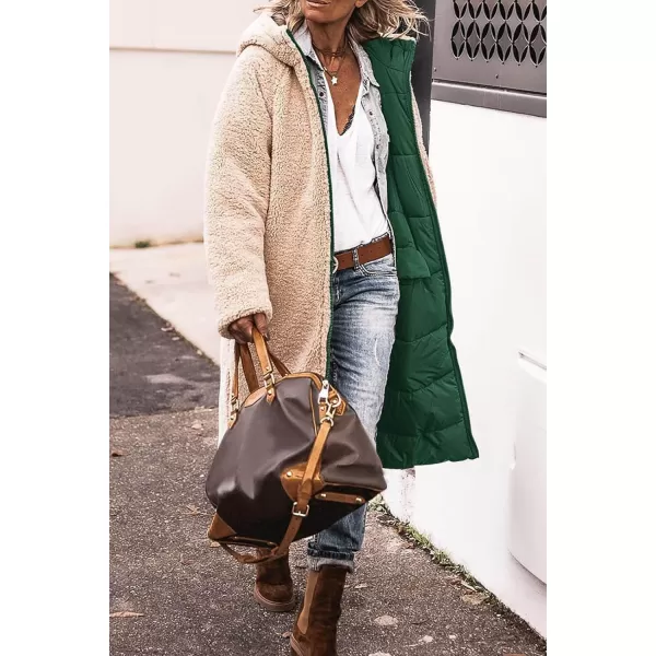 CHARTOU Women's Sherpa Lined Padded Quilted Coat Reversible Trench Coat Hooded Puffer Jacket Parka
