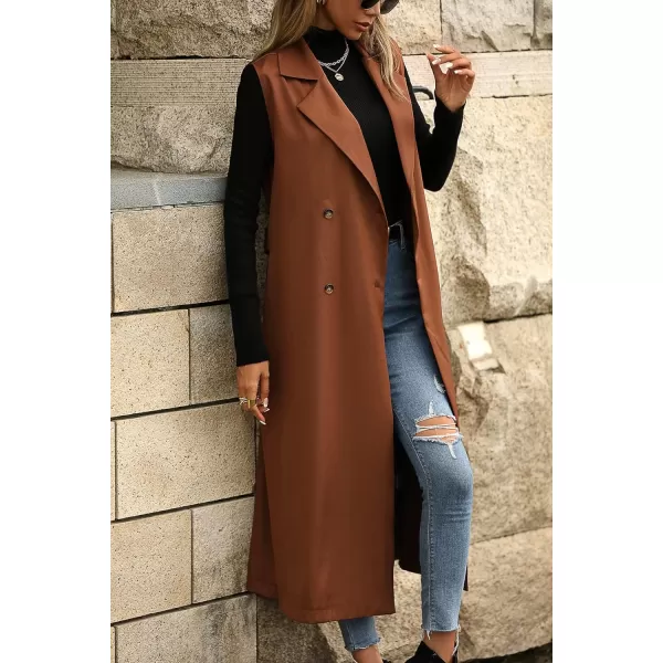 CHARTOU Women's Sleeveless Trench Coat Notch Lapel Double-Breasted Long Overcoat Vest