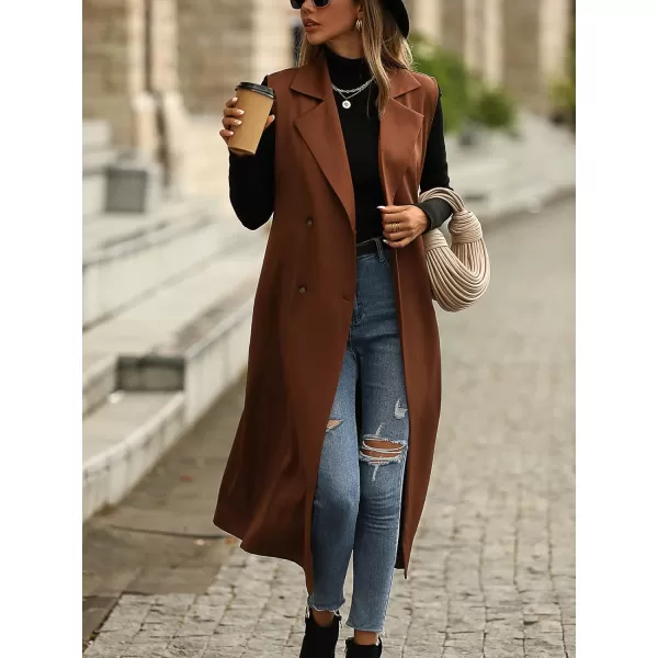 CHARTOU Women's Sleeveless Trench Coat Notch Lapel Double-Breasted Long Overcoat Vest