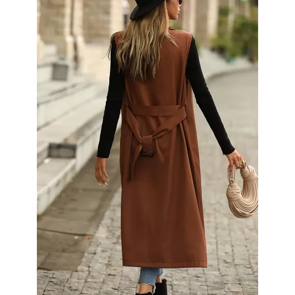 CHARTOU Women's Sleeveless Trench Coat Notch Lapel Double-Breasted Long Overcoat Vest