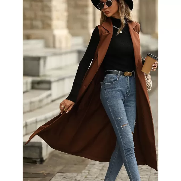 CHARTOU Women's Sleeveless Trench Coat Notch Lapel Double-Breasted Long Overcoat Vest