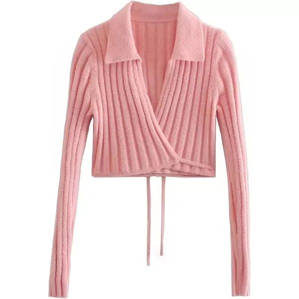 CHARTOU Women's Streetwear Y2k Self-Tie Wrap Rib Knit Crop Cardigan Sweater Tops