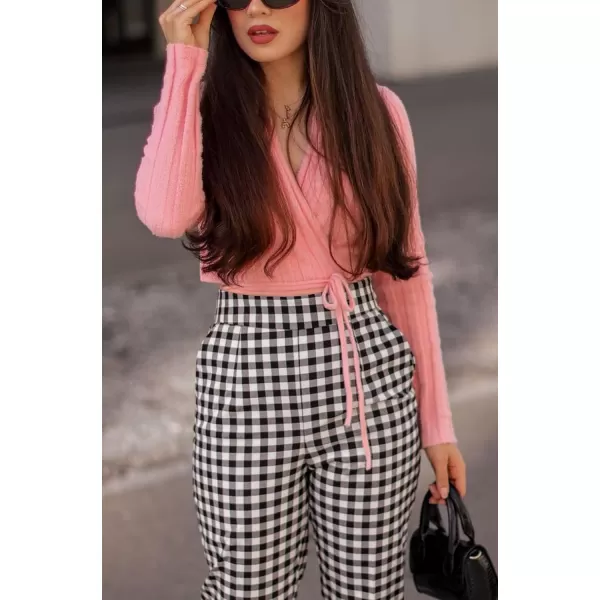 CHARTOU Women's Streetwear Y2k Self-Tie Wrap Rib Knit Crop Cardigan Sweater Tops
