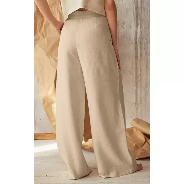 CHARTOU Women's Summer Button High Waist Wide Leg Cotton Linen Palazzo Pants with Pockets