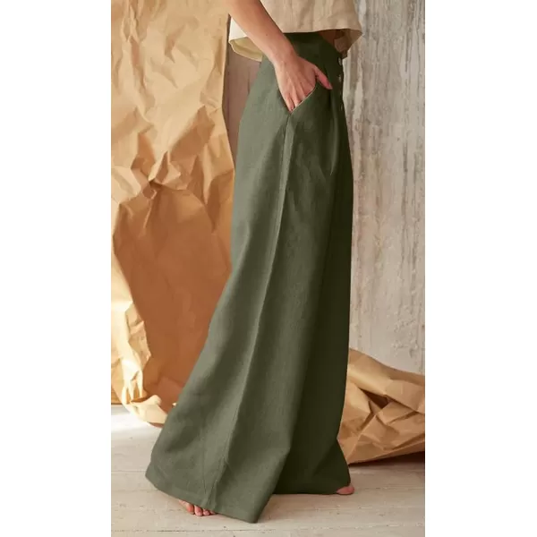 CHARTOU Women's Summer Button High Waist Wide Leg Cotton Linen Palazzo Pants with Pockets