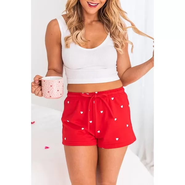 CHARTOU Women's Summer Drawstring Waist Cute Heart Print Casual Comfy Lounge Shorts